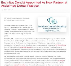 Dr. Megan Dietz Joins Dr. Cathy Santone as Partner at Encinitas Cosmetic Dentistry